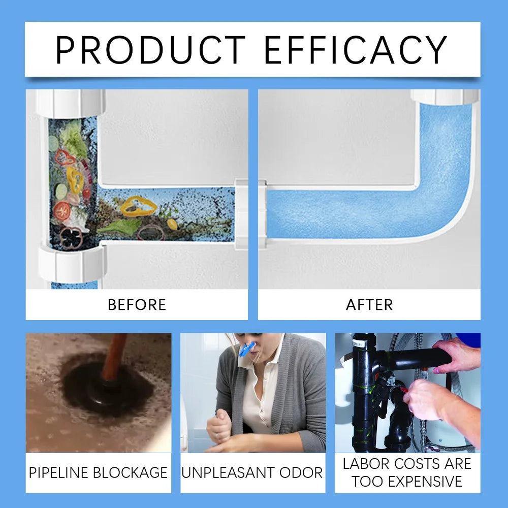 Anti-Clog Drain Pipe Cleaner Fast-Acting Hair & Grease Dissolver Safe for Pipes Kitchen Bathroom Septic, Toilet Bowl Cleaner
