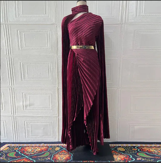 Elegant Party Dress for Women Temperament Fashion  Fall Winter New Batwing Sleeve Shawl Split Vestidos Evening Long Dresses