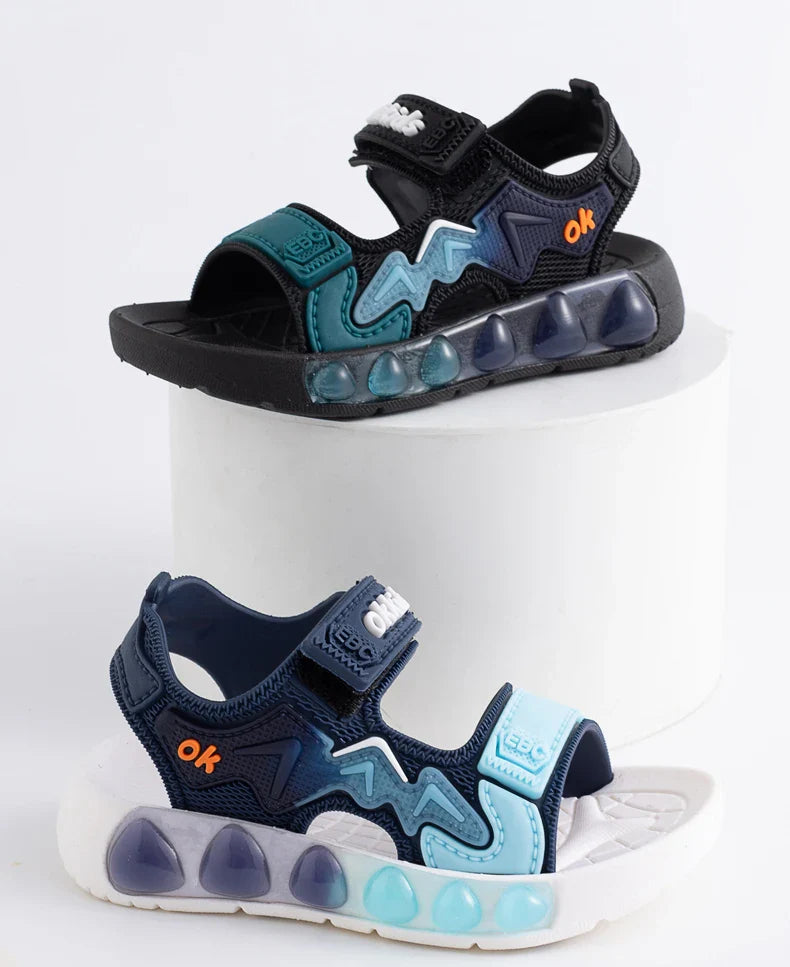 Children' Fashion Sport Sandals Geometric Patterns Breathable Wear-resistant Soft Shoes With Adjustable Velcro For Boys & Girls