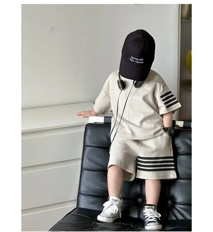 Kids Sportswear 2 Piece Set Korean Style Short Sleeve and Shorts Outfit for Boys and Girls
