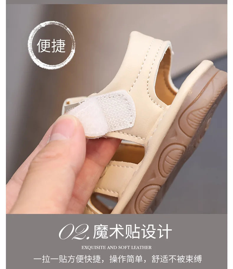 Baby Girl Sandals Summer Infant Shoes Outwear First Walkers Cute Sweet Close-toed Sandals For Girl Pink, Beige