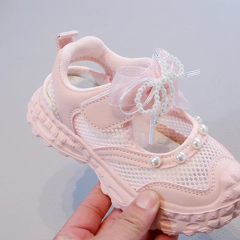 Summer Children School Running Sandals Sweet Breathable Girls Mesh Sports Sandals Non-slip Fashion Kids Princess Cut-outs Shoes