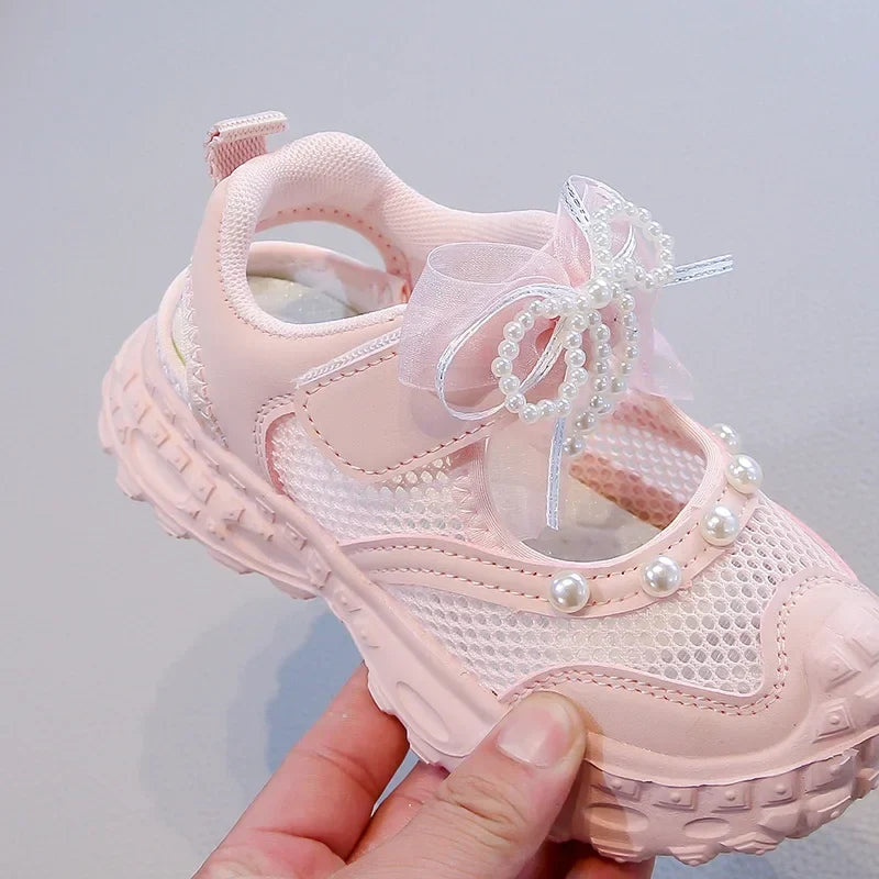 Summer Children School Running Sandals Sweet Breathable Girls Mesh Sports Sandals Non-slip Fashion Kids Princess Cut-outs Shoes