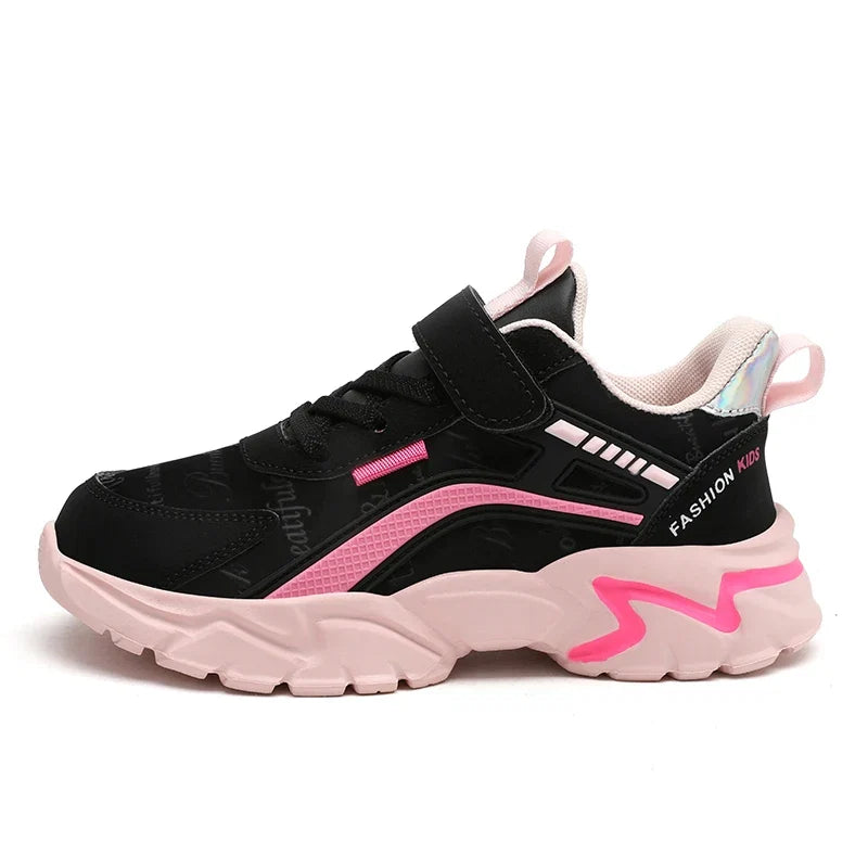 Children's Casual Pink Girls' Leather Shoes, Fashionable Lightweight Running Shoes for Teenagers and Students Aged 7-15, Children's Sports Shoes for Girls