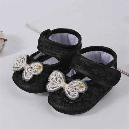 Baby Girls Princess Shoes and Turban Hat Set Bow Decor Lace Soft Non-slip Bottom First Walking Shoes