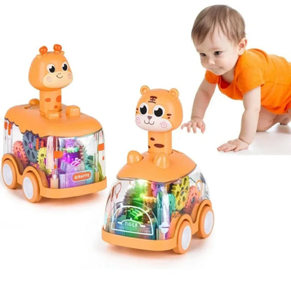Baby Toy Press and Go Gear Car Toy for Toddlers 1 2 3 Years Old Light Up Toy Inertial Car Birthday Gifts for Kids Boys and Girls