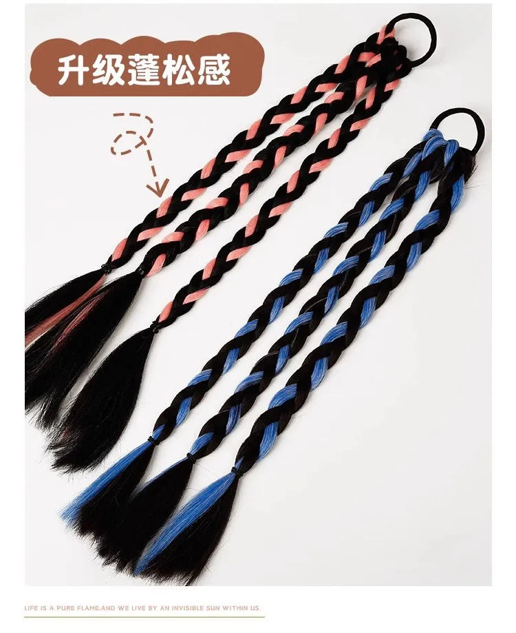 Children's boxing braids, wigs, headband, internet famous hot girls tie their hair, braids, rubber bands, girls' long hair, dirt