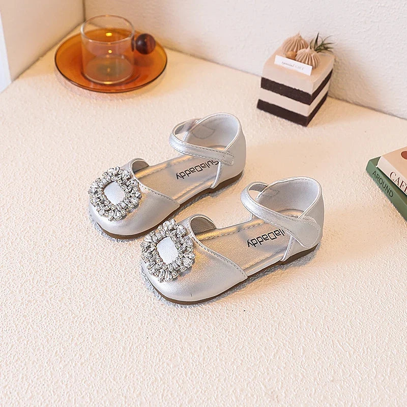 Fashion Causal Kids Party Dress Sandals Rhinestone Children's Ballet Flat Sandals Hook Loop