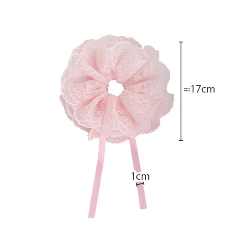 Lace Scrunchies for Women Elastic Hair Bands Ponytail Holders Tie Solid Color Hair Hoop Scrunchy Rubber Bands Women Hair Ring