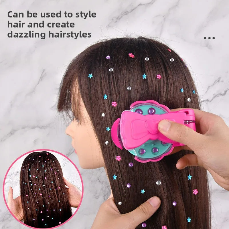 Girls Role Play Diamond Hair Accessories DIY Craft Set Magic Stamping Bling Stickers Princess Dress Up Birthday Gift Toy