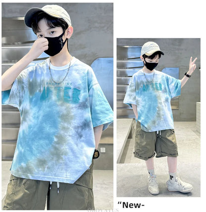 Korean Child Tee Top Clothing School Kids Summer Short Sleeve T-Shirt for Boys O-Neck Casual Tshirt Kids Luxury Clothes Costume