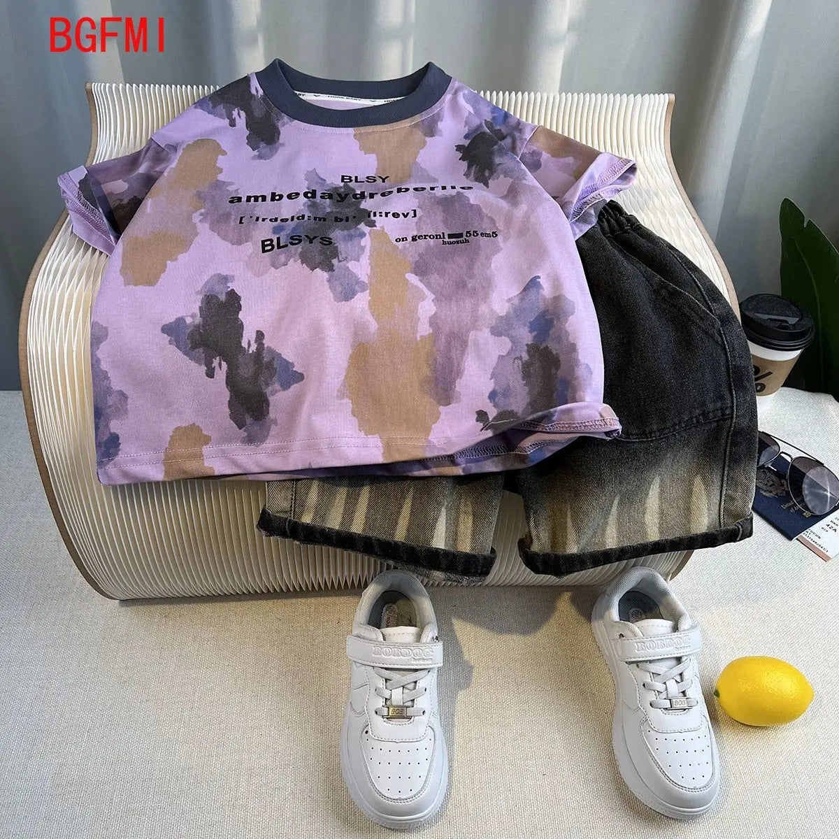 Korean Children's Summer Clothes Kids Set Outfits Boys 2025 Handsome Sleeveless&Short Sleeved T-shirt Denim Shorts 2-piece Set