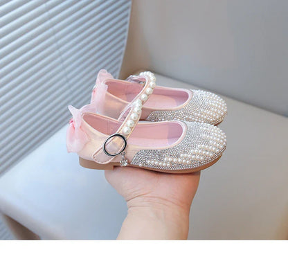 New Pearl Bowknot Elegant Kid's Princess Shoes Fashionable Sweet Children's Shoes