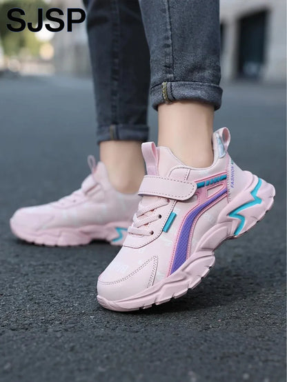 Children's Casual Pink Girls' Leather Shoes, Fashionable Lightweight Running Shoes for Teenagers and Students Aged 7-15, Children's Sports Shoes for Girls