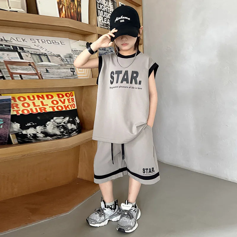 New Children's Sets Teenager Basketball Sportswear Top+Shorts 2Pcs Big Kids Clothing Outfits