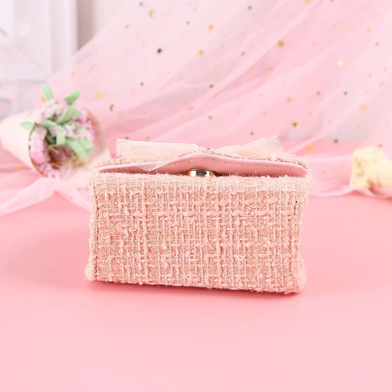 Pink Princess Crown Colorful Bow Children's Bag Fashion Hand-held Pearl Diagonal Girl Cross Body Shoulder Messenger Bags Purse