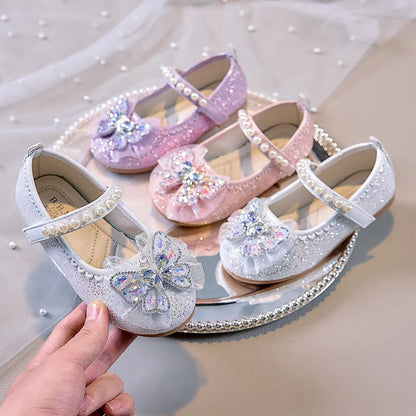 Bowtie Kids Leather Shoe Fashion Causal Sequins Children Causal Wedding Flat Shoes Autumn Girl Princess Shoes