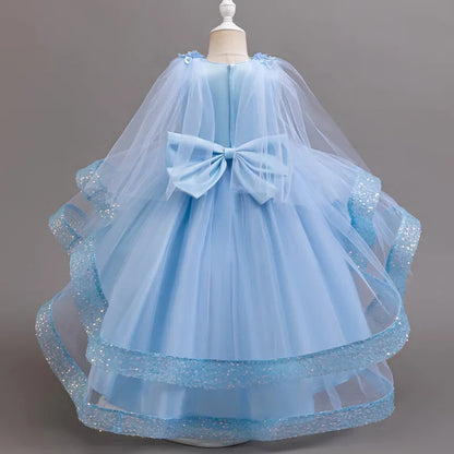 New girl party dress elegant flower girl trailing dress sequined chiffon Easter girls' clothing 3-10 years old holiday dress