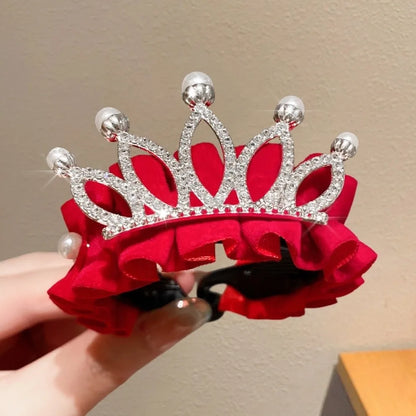 Children's New Year Crown Pearl Crystal Chinese Hair Claw Rhinestone for Princess Dress