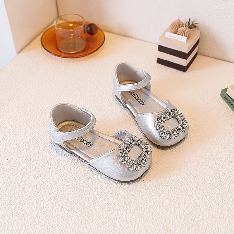 Fashion Causal Kids Party Dress Sandals Rhinestone Children's Ballet Flat Sandals Hook Loop