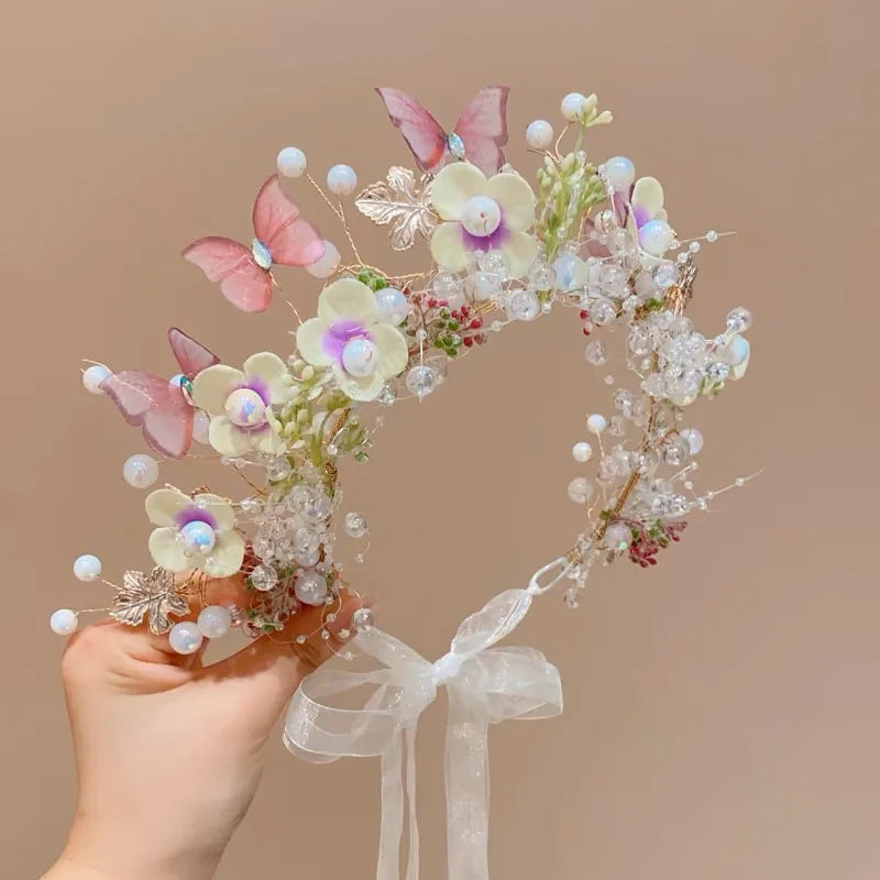 Sweet crowns for bouquets Headband For Kid  Forest Style Hairbands Girl butterfly flower crown Hair Band Flower headpiece