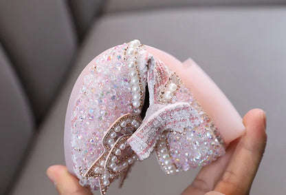 Girls Shoes Bling Single Shoes for Stage Performance Mary Janes Bow Crystal Glitter Wedding Flats Dance Party Leather Shoes New