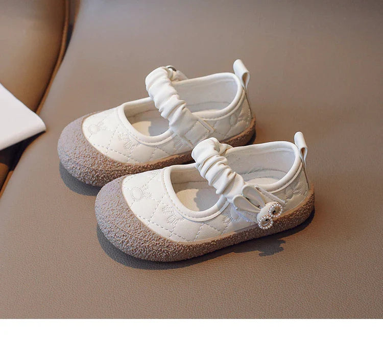Girl's Mary Janes Cute Flat Sewing Pu Leather Little Children Leather Shoes Pu 21-30 Hook-loop Anti-slip Lovely Kids Spring Shoe
