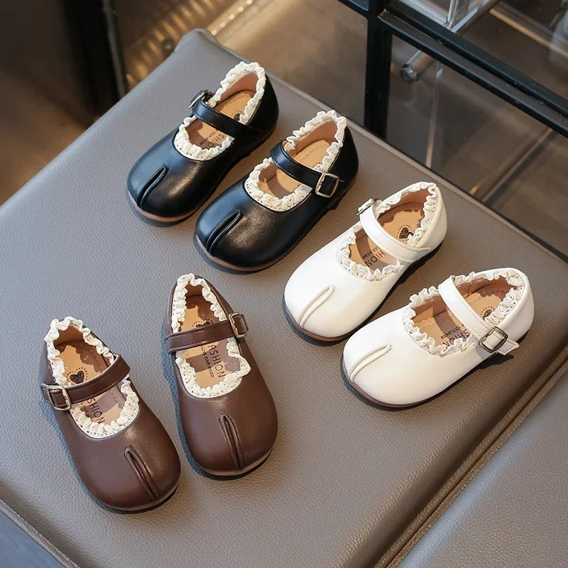Children's Flats Simple Lolita Girls Princess Leather Shoes Walking Versatile Sweet Pleated Kids Causal Fashion Shoes