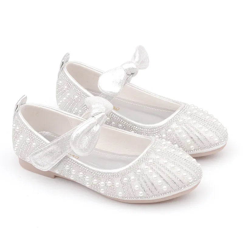 Girls Shoes Striped Bowtie Princess Shoes Kids Leather Shoes Big Girls Flats Children Single Shoes Fasion Soft Sole Toddlers