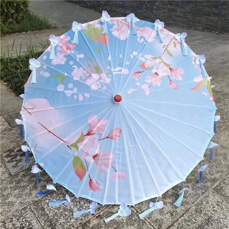 Women Umbrella Japanese Cherry Blossoms Tassel petal umbrella Chinese Style Oil Paper Umbrella