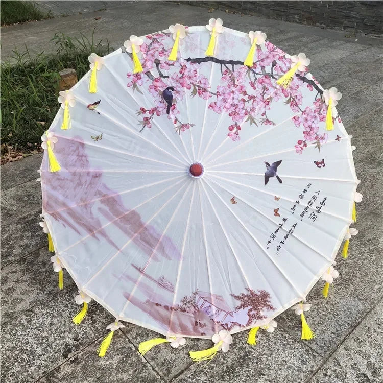Women Umbrella Japanese Cherry Blossoms Tassel petal umbrella Chinese Style Oil Paper Umbrella