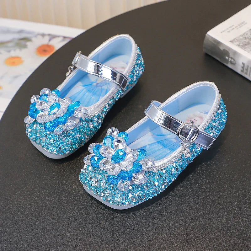 Disney Cartoon Pattern Elsa Princess Crystal Shoes for Girls Fashion New Style Baby Girl Low Heels Sandals Summer Fall Children