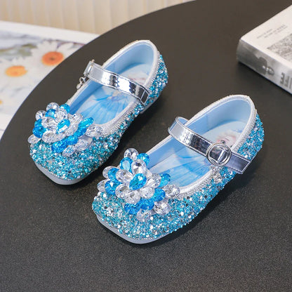 Disney Cartoon Pattern Elsa Princess Crystal Shoes for Girls Fashion New Style Baby Girl Low Heels Sandals Summer Fall Children