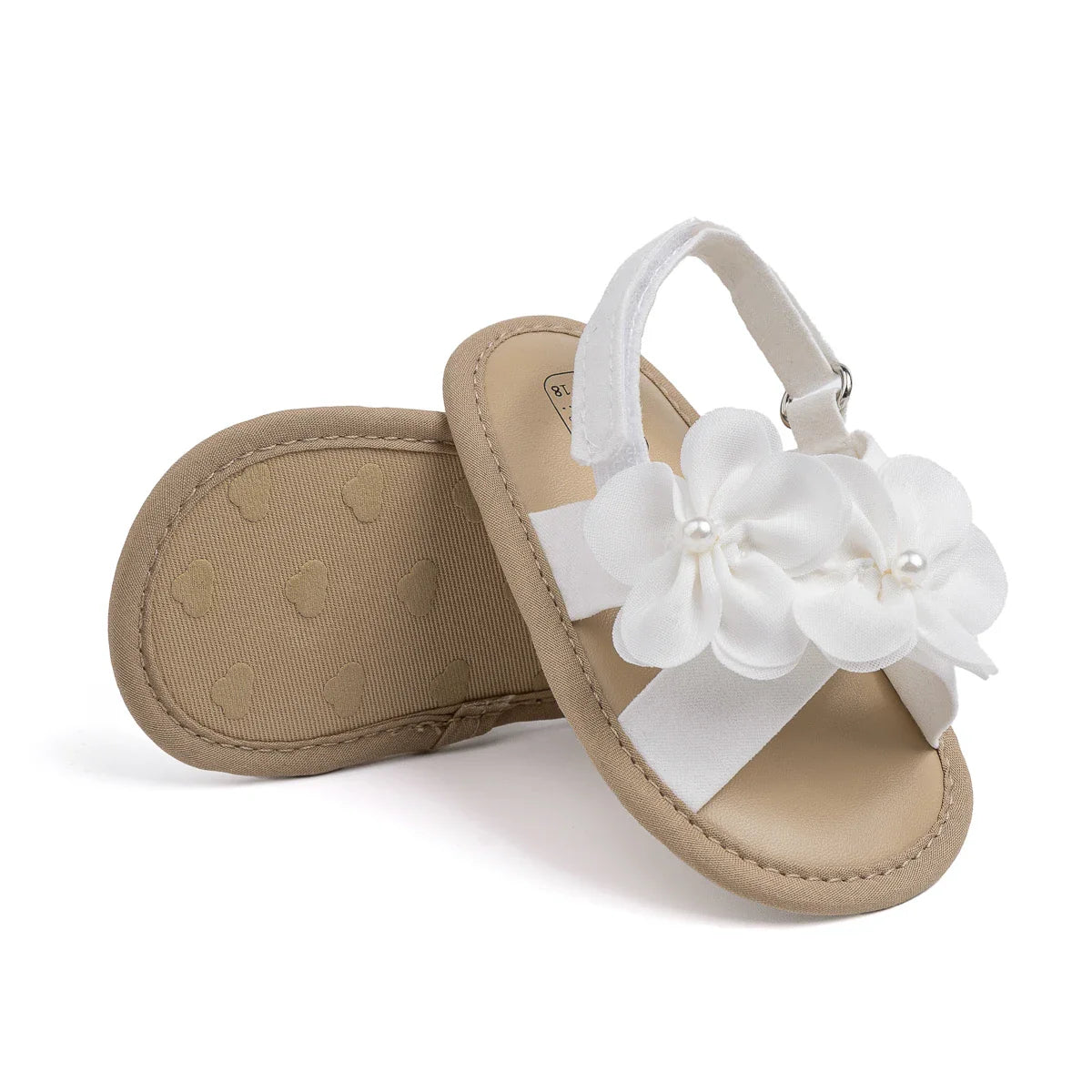 Baby Girls Shoes Flowers With Pearls Summer Cool Princess Sandals Lightweight Comfortable Soft Anti-slip Flat Sole