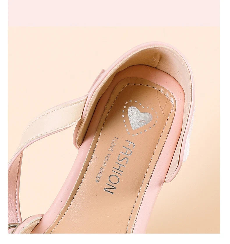 Girls' Princess Shoes Spring And Summer Sandals White Flat Dress Shoes Pearl Decoration For Kids And Teens