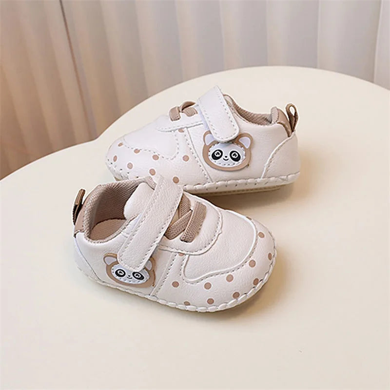 Baby Girls Synthetic Leather Flat Shoes Spring Autumn Anti-Slip Sole Cartoon Infant Shoes