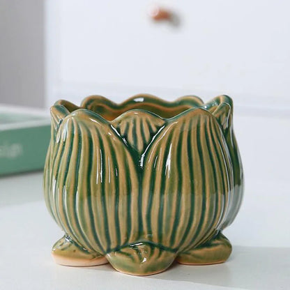 Ceramic Lotus Design Succulent Plant Pot Flower Pot Bonsai Vase with A Hole Lotus Planter Container Garden Home Decor