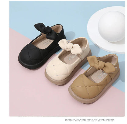 Children's Leather Shoes Non-slip Soft Bottom Kids Mary Jane Shoes Fashion Solid Color Bowknot Girls School Causal Single Shoes