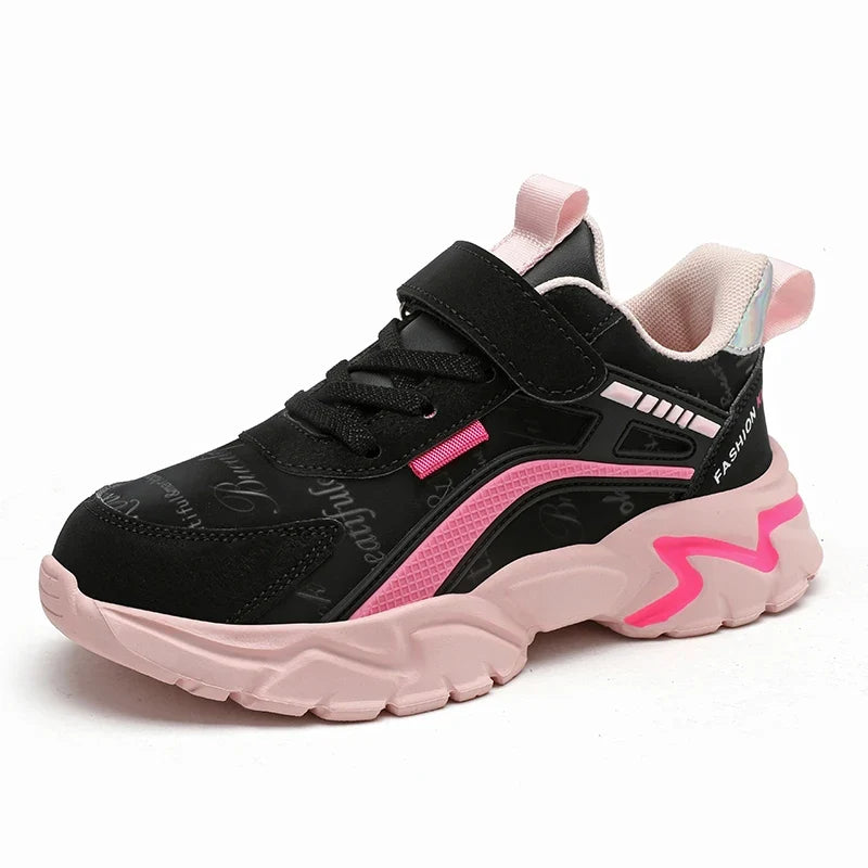 Children's Casual Pink Girls' Leather Shoes, Fashionable Lightweight Running Shoes for Teenagers and Students Aged 7-15, Children's Sports Shoes for Girls