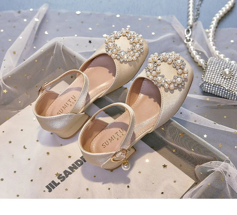 Mary Jane Shoes Kid's Beading Flats Kid's Buckle Ballet Flat Low With Female Children's Shoes Princess Shoes Green Sandals