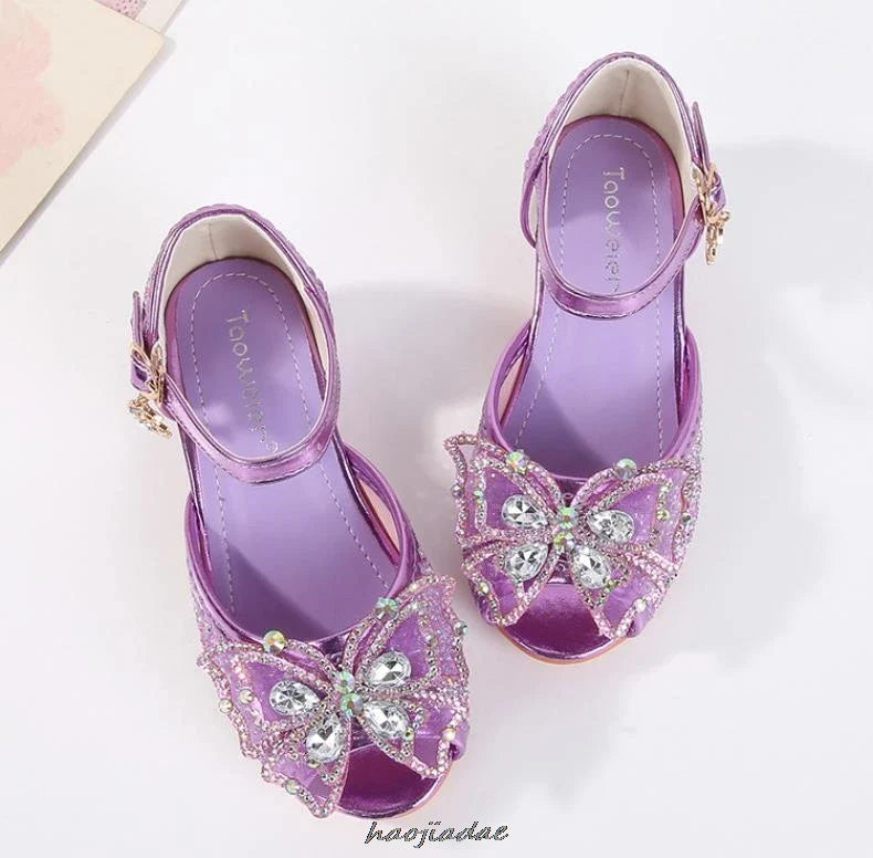 Summer High Heels Shoes for Girls Pageant Kids Sandals Child Mary Jane Shiny Princess Party Dress Up Shoes Purple Gold Pink Blue