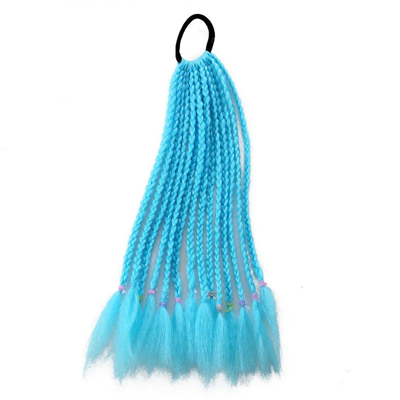 Girls Dirty Braids Colorful Twist Tie Wigs Ponytail Kids Hair Accessories Headbands Rubber Bands Princess Headwear