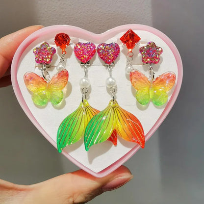 3pair Cute Children Ear Clip Earrings for Girl Without Ear Holes Sweet Mermaid Baby Ear Clip Set