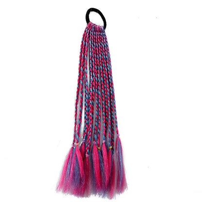 Girls Dirty Braids Colorful Twist Tie Wigs Ponytail Kids Hair Accessories Headbands Rubber Bands Princess Headwear