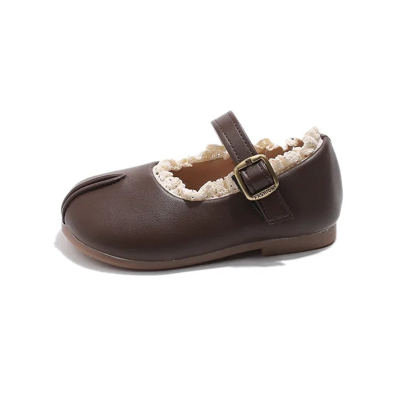 Children's Flats Simple Lolita Girls Princess Leather Shoes Walking Versatile Sweet Pleated Kids Causal Fashion Shoes