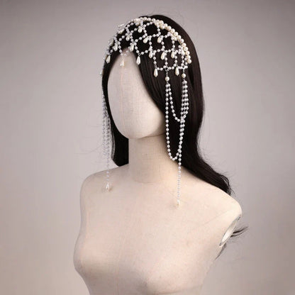 Handmade Imitation Pearls Bridal Hair Chain Elegant Wedding Headpiece Comfortable Headbands For Bride