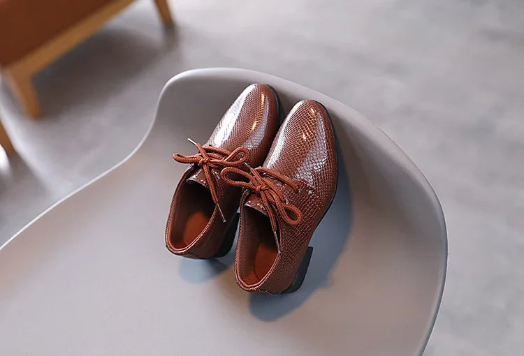 Boy Leather Shoe Black White Versatile Children's Flats for School Performance Causal Fashion Lace-up Kids Formal Uniform Shoes