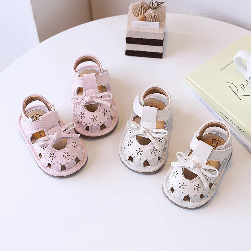 Baby Sandals Hollowed-out Soft Sole Kids Beach Shoes Flexible Non-slip 2026 Summer New Toddler Walking Shoes T-strap Soft Sole