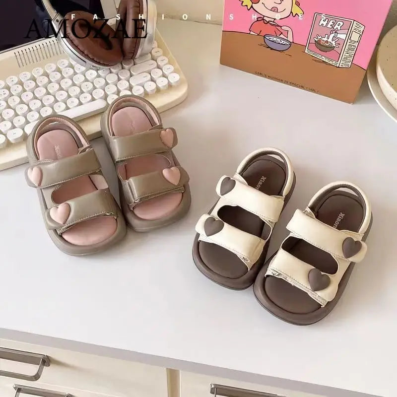 Children's Sandals Summer PU Leather Hook Loop Girls Sandal Breathable Soft Sole Kids Beach Shoes