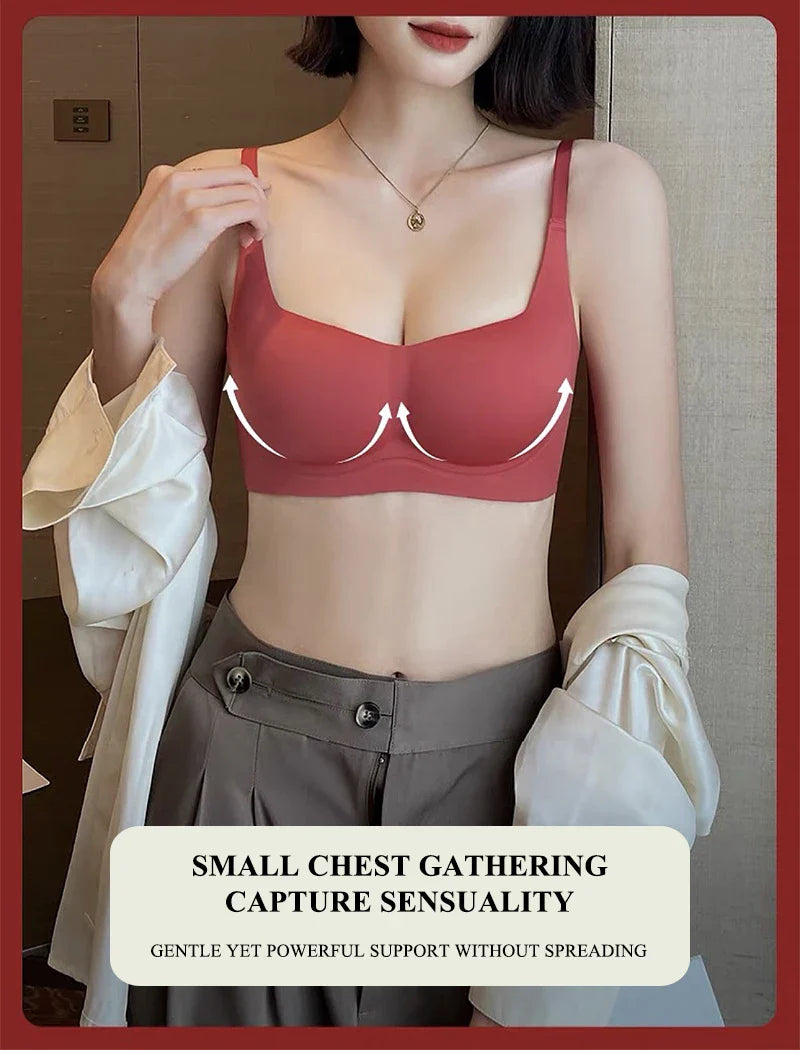 Wireless Push Up Bra for Women Soft Comfortable Anti-Sagging Upper  Support Gathering Lingerie Small Breasts ABC Cup Underwear